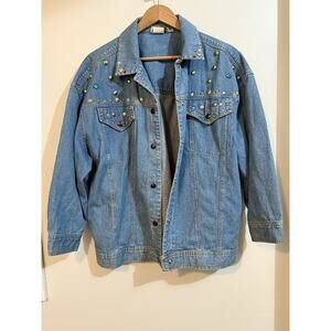 Ideas Jacket Medium Denim Jean Embellished Studded Rhinestone Light Wash